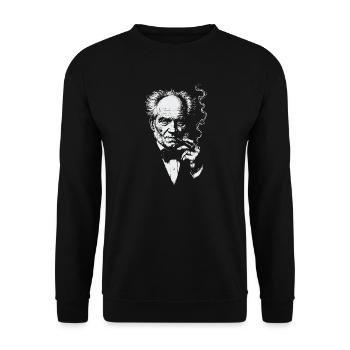 Arthur Schopenhauer raucht Zigarre - Unisex Pullover - Schwarz - Vorne - Alina (178cm) & Michal (187cm)