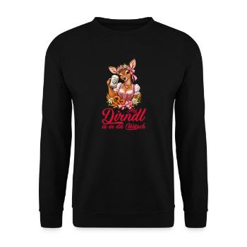 Dirndl Hirsch - Unisex Pullover - Schwarz - Vorne - Alina (178cm) & Michal (187cm)