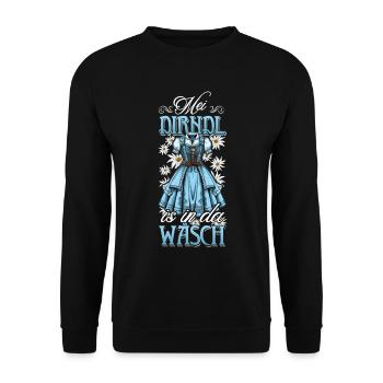 Mei Dirndl ist in der Wäsche Trachtenshirt Damen - Unisex Pullover - Schwarz - Vorne - Alina (178cm) & Michal (187cm)