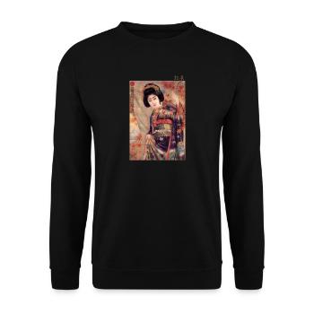 Herbstliche Geisha und rote Ahornblätter - Unisex Pullover - Schwarz - Vorne - Alina (178cm) & Michal (187cm)
