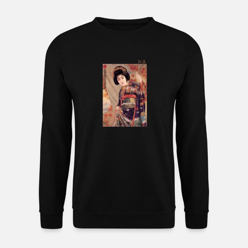 Herbstliche Geisha und rote Ahornblätter - Unisex Pullover - Schwarz