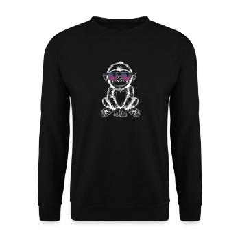 Baby Affe Bonobo mit Sonnenbrille 🐵 - Unisex Pullover - Schwarz - Vorne - Alina (178cm) & Michal (187cm)