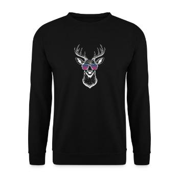 Hirsch 🦌 mit Sonnebrille - Unisex Pullover - Schwarz - Vorne - Alina (178cm) & Michal (187cm)
