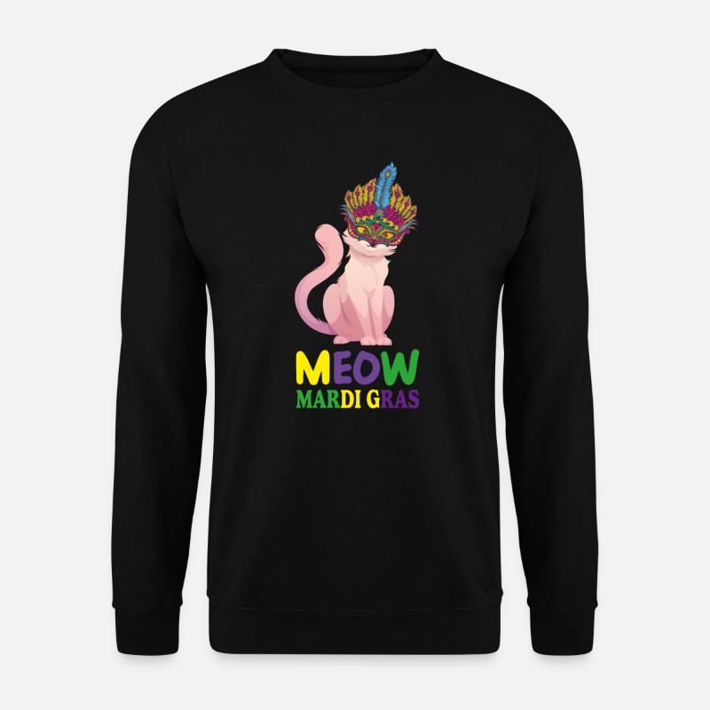 Lustige Katzen, Miau Mardi Gras, Miau, Mardi Gras Katzen - Unisex Pullover - Schwarz