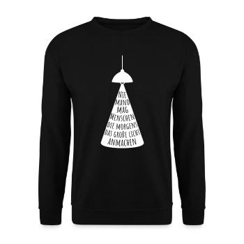 Morgens Licht anmachen – Humorvolles Schlafshirt - Unisex Pullover - Schwarz - Vorne - Alina (178cm) & Michal (187cm)