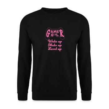 Gamer Girl Wake up Make up Level up - Unisex Sweatshirt - black - Front - Alina (178cm) & Michal (187cm)