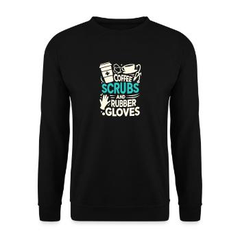 Kaffee, Kittel und Gummihandschuhe - Unisex Pullover - Schwarz - Vorne - Alina (178cm) & Michal (187cm)