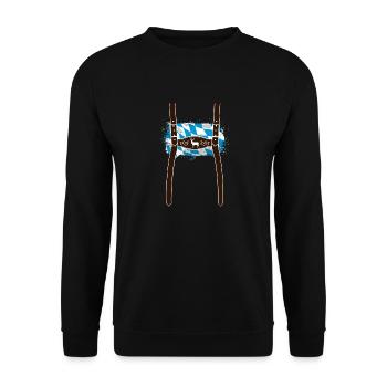 Lederhose & Bayern Flagge - Unisex Pullover - Schwarz - Vorne - Alina (178cm) & Michal (187cm)