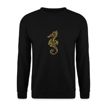 goldgelbes Seepferdchen - Unisex Pullover - Schwarz - Vorne - Alina (178cm) & Michal (187cm)