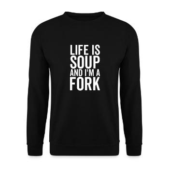 Das Leben ist Suppe und ich bin eine Gabel - Unisex Pullover - Schwarz - Vorne - Alina (178cm) & Michal (187cm)
