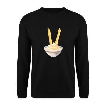 Leckere Mayonnaise | Mayo mit Pommes | Lustig - Unisex Pullover - Schwarz - Vorne - Alina (178cm) & Michal (187cm)