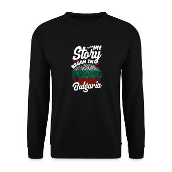 Bulgarisch Bulgarien Bulgarische Flagge Meine Geschichte begann - Unisex Pullover - Schwarz - Vorne - Alina (178cm) & Michal (187cm)