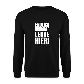 Endlich normale Leute hier! - Unisex Pullover - Schwarz - Vorne - Alina (178cm) & Michal (187cm)