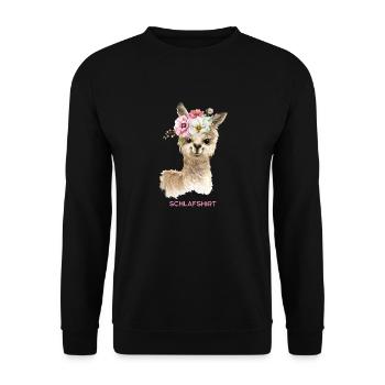 Mein neues Lama Schlafshirt - Unisex Pullover - Schwarz - Vorne - Alina (178cm) & Michal (187cm)