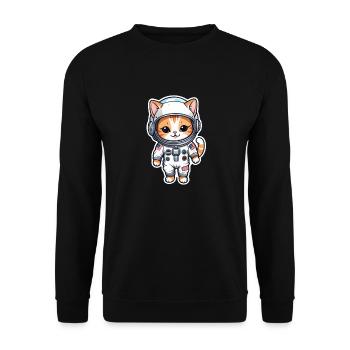 Astronaut Katze - Weltraum - Unisex Pullover - Schwarz - Vorne - Alina (178cm) & Michal (187cm)