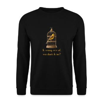 Ich frage mich? Antwerpener Dialekt Hemden - Unisex Pullover - Schwarz - Vorne - Alina (178cm) & Michal (187cm)