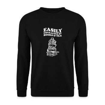 Easily Distracted By Books & Tea Buch Bücher - Unisex Pullover - Schwarz - Vorne - Alina (178cm) & Michal (187cm)