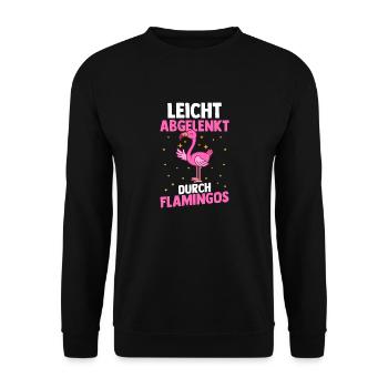 Leicht Abgelenkt Durch Flamingos - Unisex Pullover - Schwarz - Vorne - Alina (178cm) & Michal (187cm)
