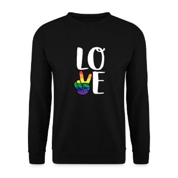 Vintage Liebe gewinnen Regenbogen Peace-Zeichen Stolz Lesbe - Unisex Pullover - Schwarz - Vorne - Alina (178cm) & Michal (187cm)