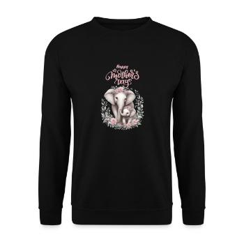 Mother's Love Elephant & Calf Floral Wreath - Unisex Pullover - Schwarz - Vorne - Alina (178cm) & Michal (187cm)