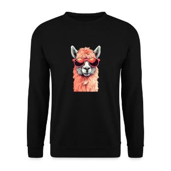 Alpaka mit Sonnenbrille - Unisex Pullover - Schwarz - Vorne - Alina (178cm) & Michal (187cm)
