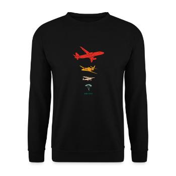 Oh Chute ! Parachutiste et silhouette d’avion - Sweat-shirt Unisexe - noir - Devant - Alina (178cm) & Michal (187cm)