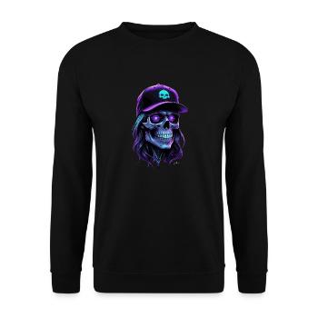 Lila Glow Totenkopf Hippie Mütze - Unisex Pullover - Schwarz - Vorne - Alina (178cm) & Michal (187cm)