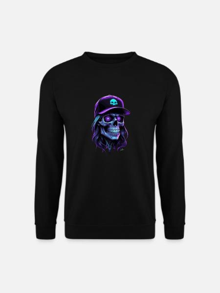 Lila Glow Totenkopf Hippie Mütze - Unisex Pullover - Schwarz