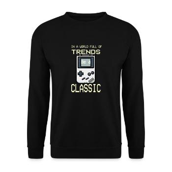 In einer Welt voller Trends sei ein Klassiker! - Unisex Pullover - Schwarz - Vorne - Alina (178cm) & Michal (187cm)