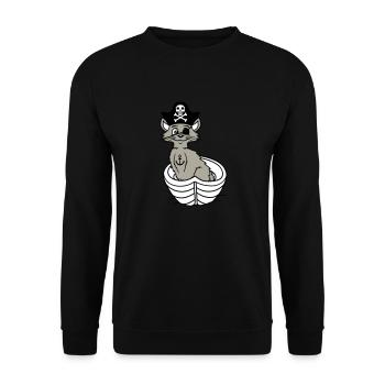 Pirat Katze Seeräuber Augenklappe Hut Ruderboot - Unisex Pullover - Schwarz - Vorne - Alina (178cm) & Michal (187cm)