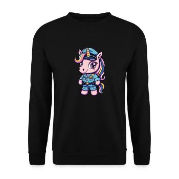 Cute Unicorn Police Officer - Unisex Pullover - Schwarz - Vorne - Alina (178cm) & Michal (187cm)