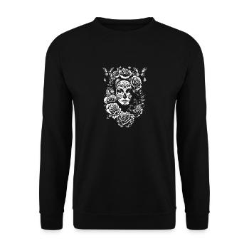 Dia de los Muertos Halloween Mexiko Kostüm Frau - Unisex Pullover - Schwarz - Vorne - Alina (178cm) & Michal (187cm)