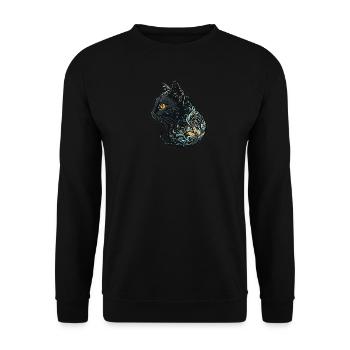Katzenkopf Schwarze Katze Bombay Happy Cat Katzen - Unisex Pullover - Schwarz - Vorne - Alina (178cm) & Michal (187cm)