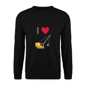 ★ Designfarben änderbar ★ Ich liebe Seilbagger - Unisex Pullover - Schwarz - Vorne - Alina (178cm) & Michal (187cm)