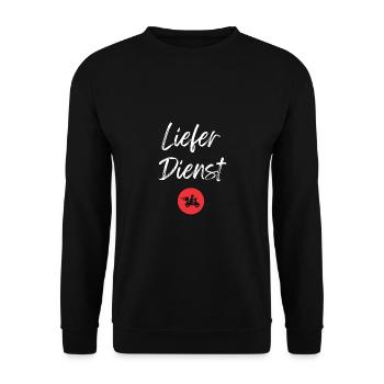 Roller Auslieferungsfahrer Essen Lieferung - Unisex Pullover - Schwarz - Vorne - Alina (178cm) & Michal (187cm)
