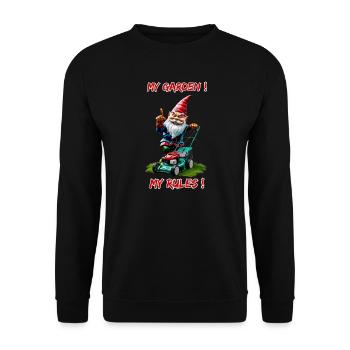 My Garden! My Rules Lawn Mower Garden Gnome Gardener - Unisex Sweatshirt - black - Front - Alina (178cm) & Michal (187cm)