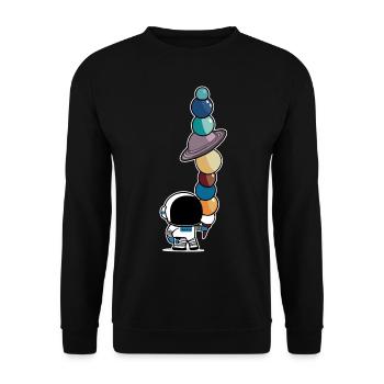 Astronaut mit Sonnensystem Planeten Eis Astronomie - Unisex Pullover - Schwarz - Vorne - Alina (178cm) & Michal (187cm)