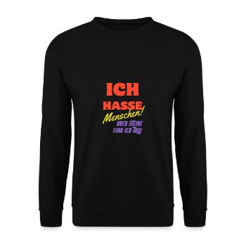 "Ich hasse Menschen, aber Steine find ich toll! - Unisex Pullover - Schwarz - Vorne - Alina (178cm) & Michal (187cm)