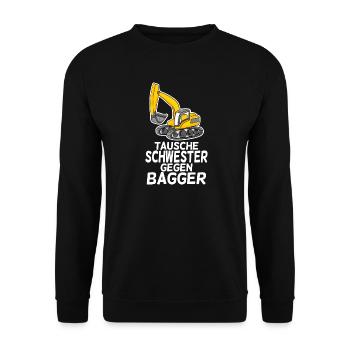 Tausche Schwester gegen Bagger - Unisex Pullover - Schwarz - Vorne - Alina (178cm) & Michal (187cm)