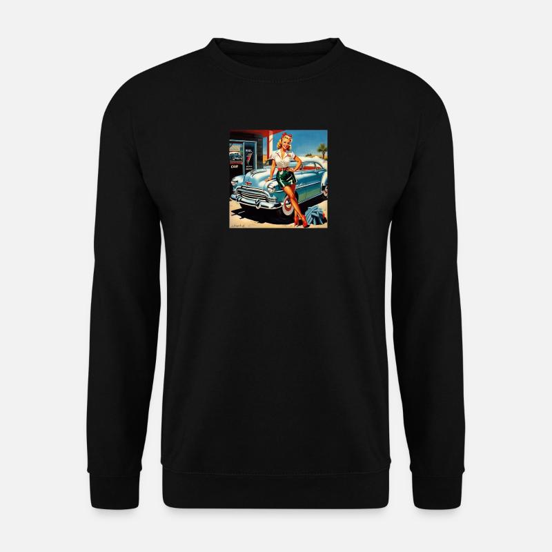 Retro Pinup am Oldtimer - Unisex Pullover - Schwarz