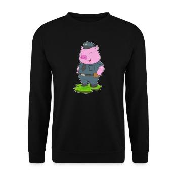 Schwein Polizist Polizei - Unisex Pullover - Schwarz - Vorne - Alina (178cm) & Michal (187cm)