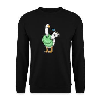 Ente Dart Dartpfeil - Unisex Pullover - Schwarz - Vorne - Alina (178cm) & Michal (187cm)