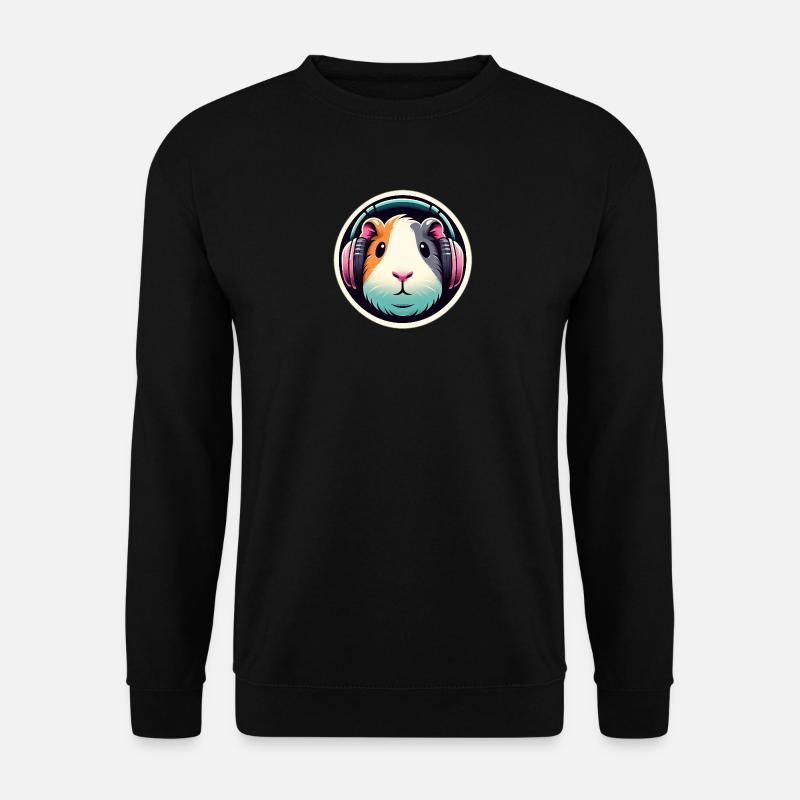 Meerschweinchen mit Kopfhörern in Pastell - Unisex Pullover - Schwarz