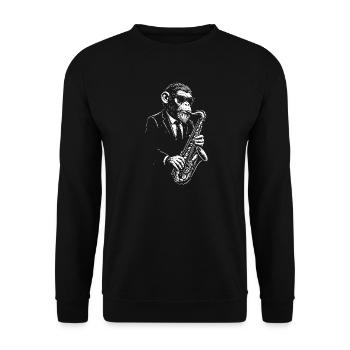 Jazz-Saxophon-Affe im Anzug - Unisex Pullover - Schwarz - Vorne - Alina (178cm) & Michal (187cm)
