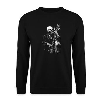 Bassiste de jazz squelette en costume - Sweat-shirt Unisexe - noir - Devant - Alina (178cm) & Michal (187cm)