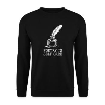 Poesie als Selbstfürsorge-Feder - Unisex Pullover - Schwarz - Vorne - Alina (178cm) & Michal (187cm)