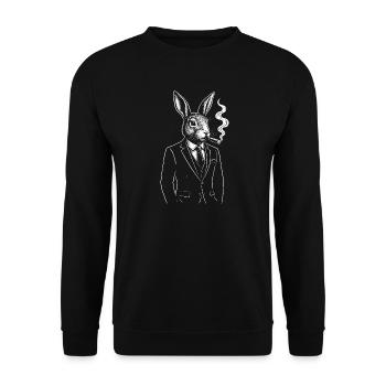 Eleganter Hase im Anzug rauchend - Unisex Pullover - Schwarz - Vorne - Alina (178cm) & Michal (187cm)