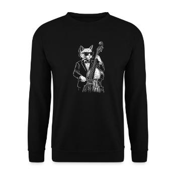 Jazz Cat Bassist im Anzug - Unisex Pullover - Schwarz - Vorne - Alina (178cm) & Michal (187cm)