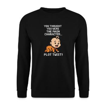 Plot Twist: Kind ist Hauptfigur | Gamer-Eltern - Unisex Pullover - Schwarz - Vorne - Alina (178cm) & Michal (187cm)