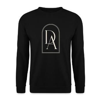 DA Monogramm im Bogenrahmen - Unisex Pullover - Schwarz - Vorne - Alina (178cm) & Michal (187cm)